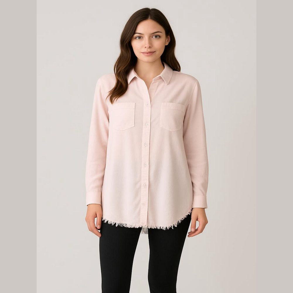 BeachLunchLounge Pink Frayed Button Down Top Small